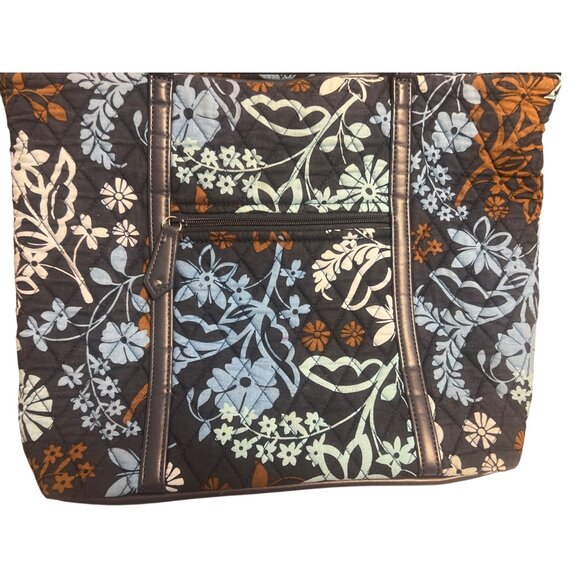 Vera Bradley Java Floral Quilted Tote Shoulder Diaper Bag Purse Blue Brown - Picture 3 of 7